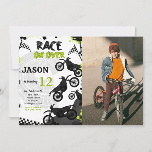 Black Bike Verjaardag Foto uitnodiging (Voorkant)