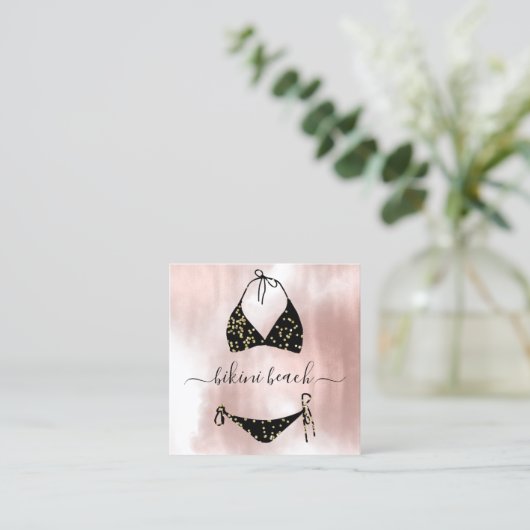 Black Bikini Lingerie Beach Costume Underwear Shop Vierkante Visitekaartje (Staand voorkant)