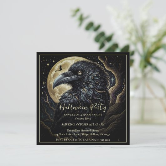 Black Bird Halloween Uitnodiging (Staand voorkant)