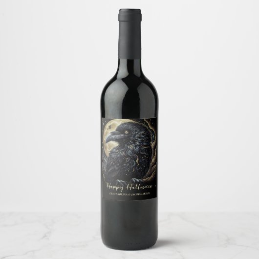 Black Bird Halloween Wijn Etiket (Voorkant)