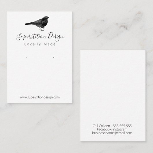 Black Bird Handmade Earring Jewels Display Visitekaartje (Voorkant / Achterkant)