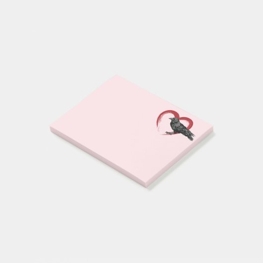 Black Bird Heart Raven Post-it Notes (Schuin)