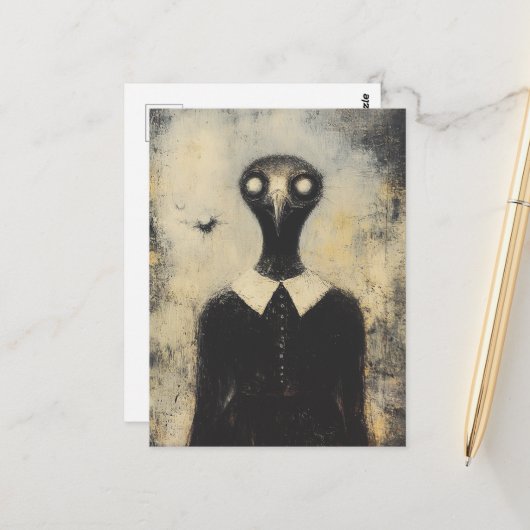 Black Bird in a Black Dress Horror Fantasy Briefkaart (Voorkant / Achterkant in situ)