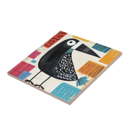 Black Bird Modern Art Tegeltje (Zijkant)