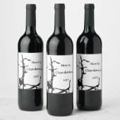 Black Bird op Tree Branch White Wine Label Wijn Etiket (Flessen)