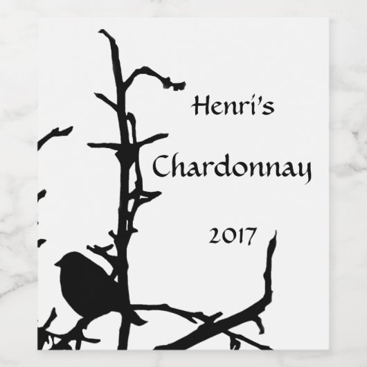 Black Bird op Tree Branch White Wine Label Wijn Etiket (Enkel label)