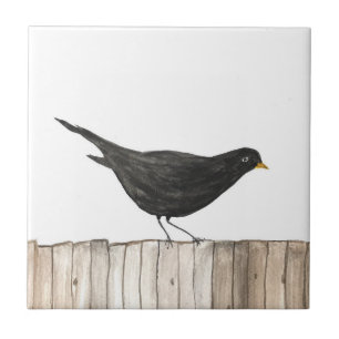 Black Bird Waterverf wildlife art vintage Tegeltje