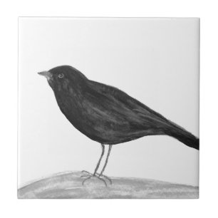 Black Bird Waterverf wildlife art vintage Tegeltje
