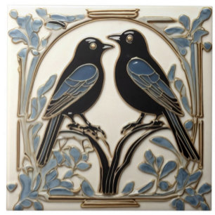 Black Birds Art Nouveau Vogel Art Deco BlackBirds Tegeltje