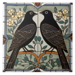 Black Birds Faux Glas in lood Vogelpaar Tegeltje