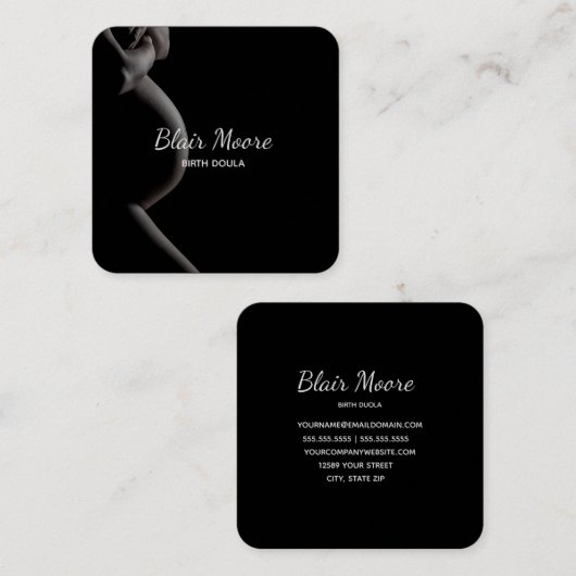 Black Birth Doula, verloskundige Zwangerschap Visi Vierkante Visitekaartje (Voorkant / Achterkant)