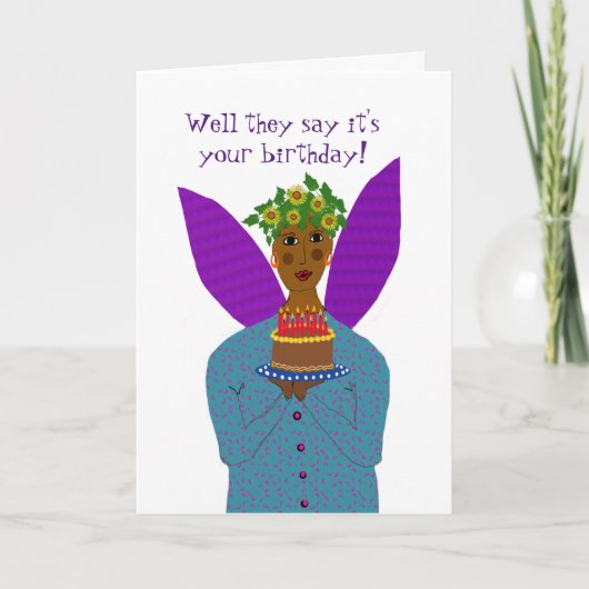 Black Birthday Angel brengt een cake-kaart mee Bedankkaart (Voorkant)