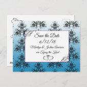 Black Black Damask Wedding Save the Date Briefkaar Briefkaart (Voorkant / Achterkant)