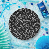 Black Black/White 50th Birthday Number Pattern Papieren Bordje (Feest)
