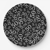 Black Black/White 50th Birthday Number Pattern Papieren Bordje (Voorkant)