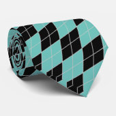 Black Blauwgroen Blue Harlequin Pattern Vaderdag Stropdas (Opgerold)