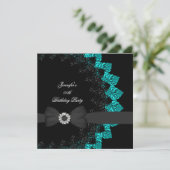 Black Blauwgroen Blue Lace Birthday Party Kaart (Staand voorkant)