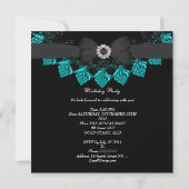 Black Blauwgroen Blue Lace Birthday Party Kaart (Achterkant)