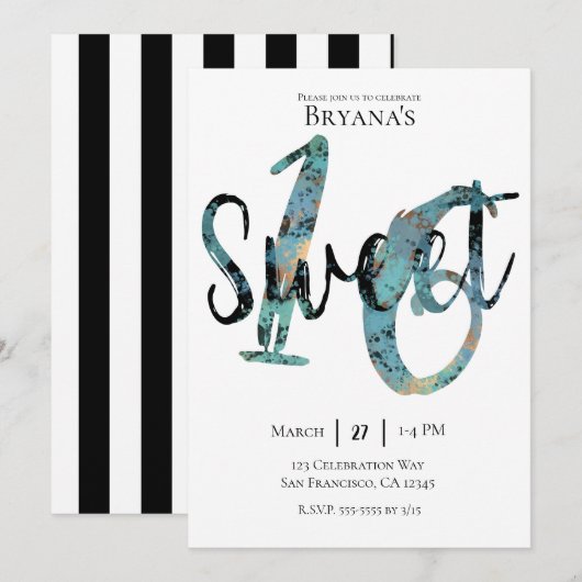 Black Blauwgroen Bronze Modern Sweet 16 Birthday P Kaart (Voorkant / Achterkant)