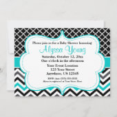 Black Blauwgroen Chevron Invitation Kaart (Voorkant)