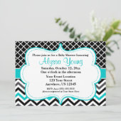 Black Blauwgroen Chevron Invitation Kaart (Staand voorkant)