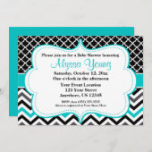 Black Blauwgroen Chevron Invitation Kaart (Voorkant / Achterkant)