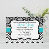 Black Blauwgroen Damask Chevron Invitation Kaart (Staand voorkant)
