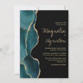 Black Blauwgroen Gold Agate Geode Wedding Kaart (Voorkant)