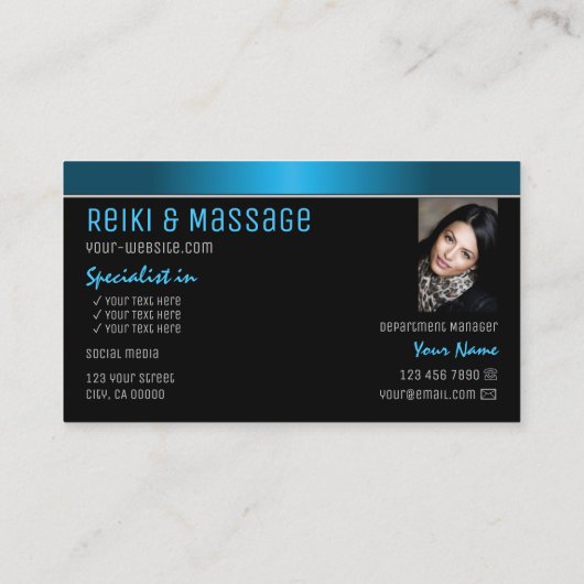 Black Blauwgroen gradiënt afbeelding met monogram  Visitekaartje (Achterkant)