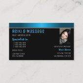 Black Blauwgroen gradiënt Modern met Logo en Foto Visitekaartje (Achterkant)