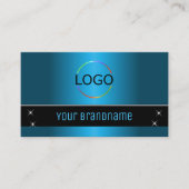 Black Blauwgroen gradiënt Modern met Logo en Foto Visitekaartje (Voorkant)