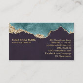 *~* Black Blauwgroen Moss Agate Geode Gold Glitter Visitekaartje (Achterkant)