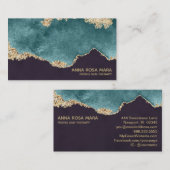 *~* Black Blauwgroen Moss Agate Geode Gold Glitter Visitekaartje (Voorkant / Achterkant)