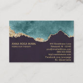 *~* Black Blauwgroen Moss Agate Geode Gold Glitter Visitekaartje (Achterkant)