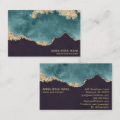 *~* Black Blauwgroen Moss Agate Geode Gold Glitter Visitekaartje (Voorkant / Achterkant)