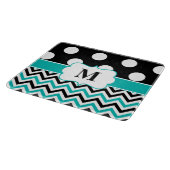 Black Blauwgroen Polka Dots Chevron Monogram Snijplank (Hoek)