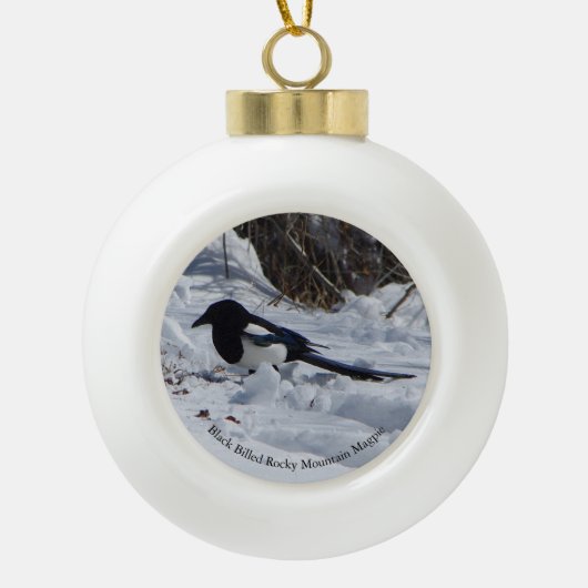 Black Bled Rocky Mountain Magpie-versiering Keramische Bal Ornament (Voorkant)