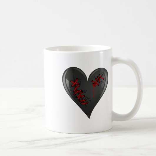 Black Bleeding Cut Open Broken Healing Heart Goth Koffiemok (Rechts)
