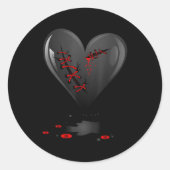 Black Bleeding Cut Open Broken Heart Goth Valentin Ronde Sticker (Voorkant)