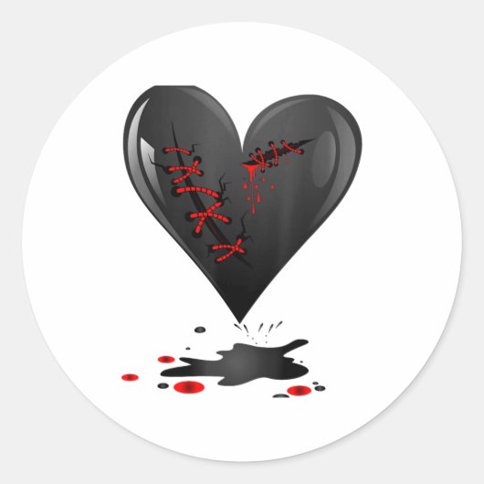 Black Bleeding Cut Open Broken Heart Goth Valentin Ronde Sticker (Voorkant)