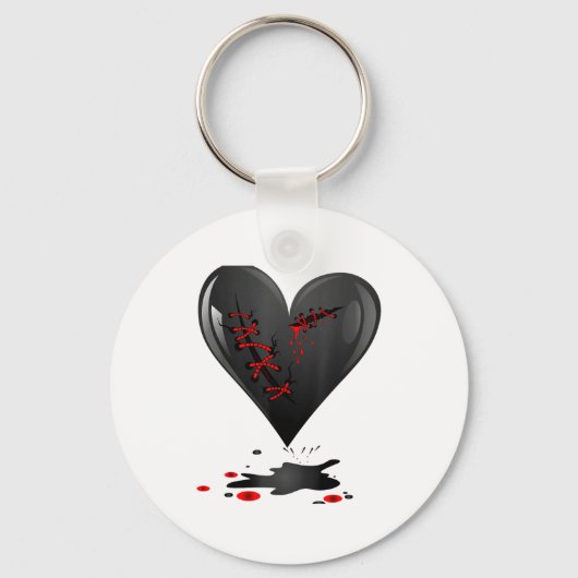 Black Bleeding Cut Open Broken Heart Goth Valentin Sleutelhanger (Voorkant)