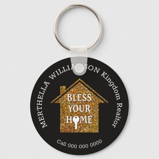 Black BLESS UW THUIS Real Estate Realtor Sleutelha Sleutelhanger (Voorkant)