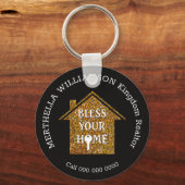Black BLESS UW THUIS Real Estate Realtor Sleutelha Sleutelhanger (Voorkant)