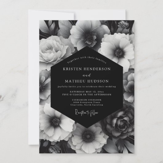 Black Bloom Opulent Wedding Kaart (Voorkant)