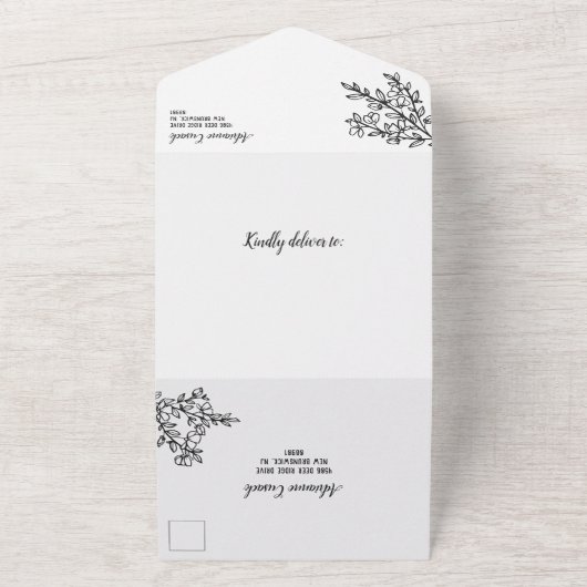 Black Blossoming Branches Foto Sweet Sixteen All In One Uitnodiging (Buitenkant)