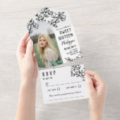 Black Blossoming Branches Foto Sweet Sixteen All In One Uitnodiging (Afscheurbaar)