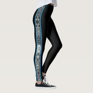 Black Blue Abstract Geometric Pattern Modern Leggings