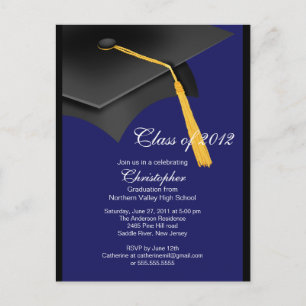 Black Blue Afstudeerder Pet Graduation Party Invit Uitnodiging Briefkaart