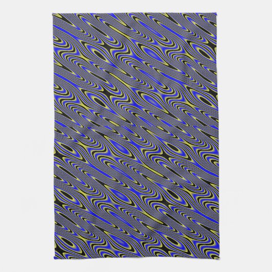 Black Blue and Yellow Swirly Pattern Kitchen Towel Theedoek (Verticaal)