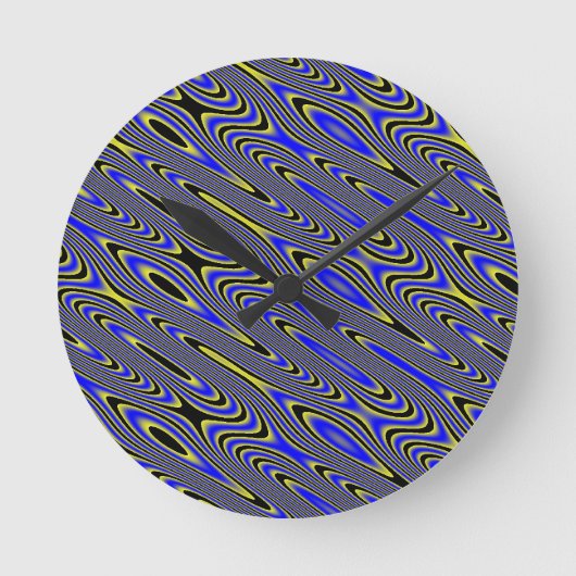 Black Blue and Yellow Swirly Pattern Wall-klok Ronde Klok (Voorkant)